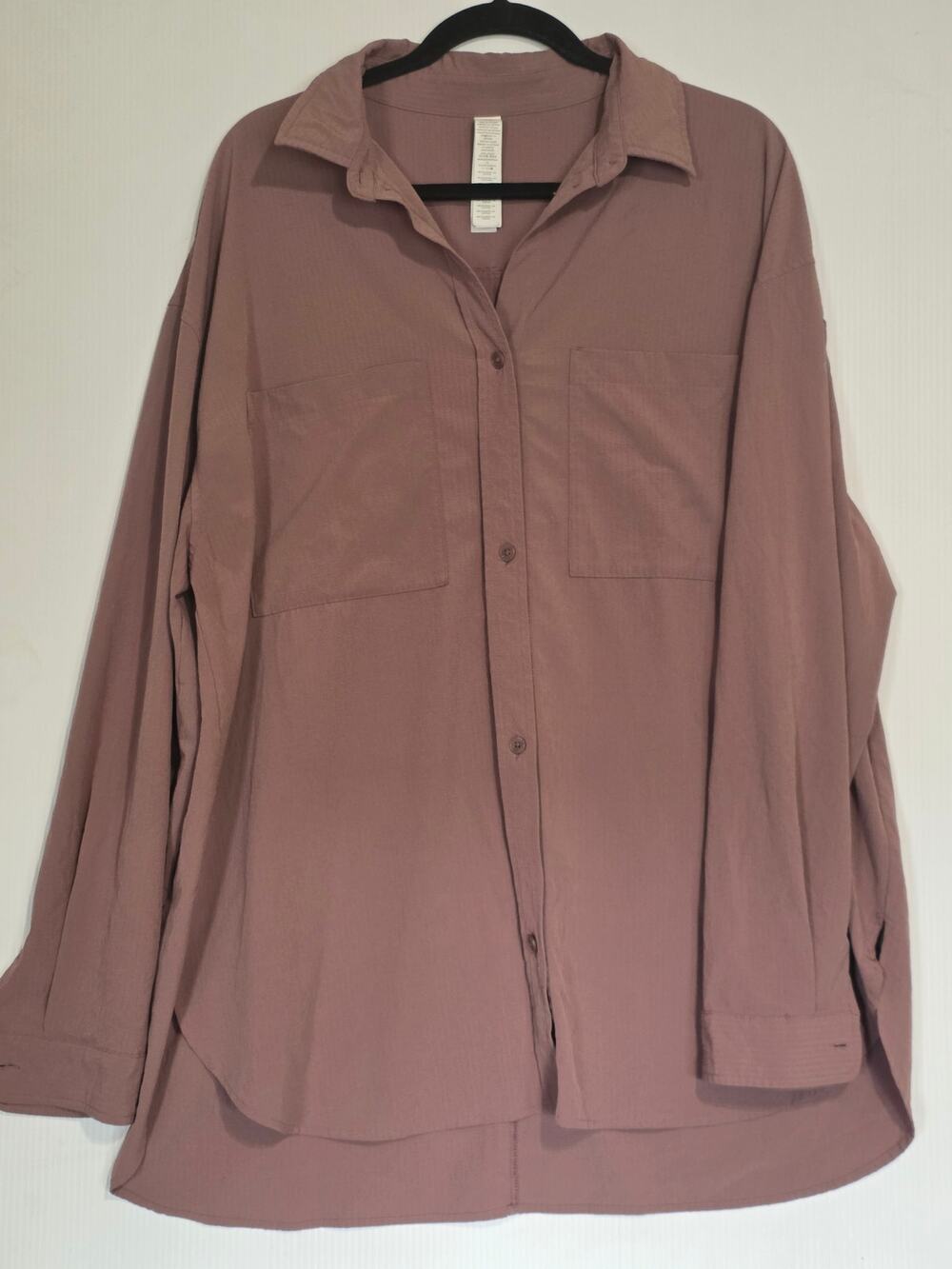 Alo Yoga L Dreamscape Button Down Long Sleeve Shirt Brown Oversized Athleisure